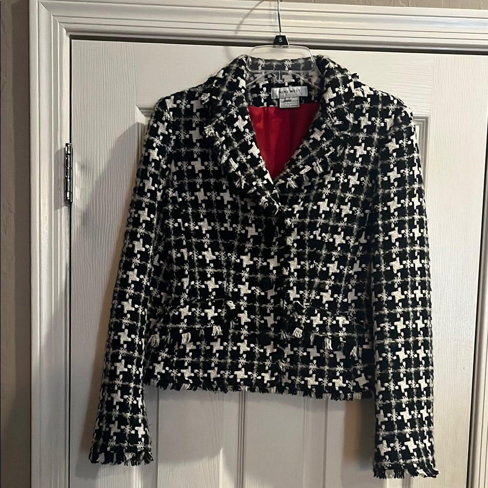 Nine West Black and White Houndstooth Blazer
